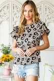 Animal Print Puff Sleeve Round Neck Blouse