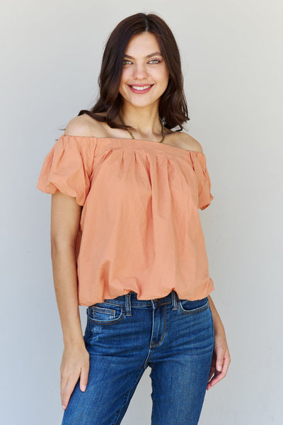 HEYSON Light The Way Off The Shoulder Puff Sleeve Blouse in Peach