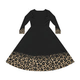 Gold Leopard Dipped Women's Long Sleeve Dance Dress