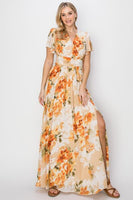 HYFVE Floral Tie Back Short Sleeve Slit Maxi Dress