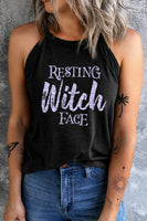 Round Neck RESTING WITCH FACE Graphic Tank Top