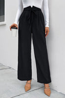 High Waist Ruched Tie Front Wide Leg Pants