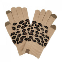 Leopard Print Knit Smart Touch Gloves