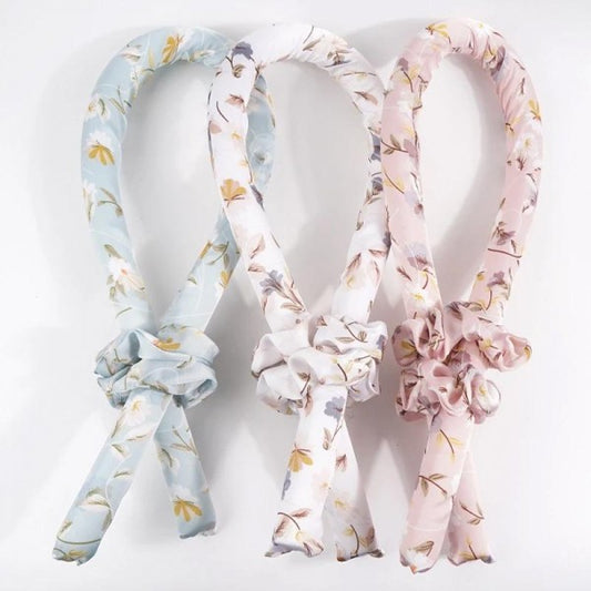 Floral Print Satin Heatless Hair Curler Set