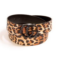 Faux Leather Leopard Print Belt With Interlock Buckle