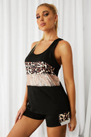 Leopard Sequin Panel Tank Top and Shorts Set