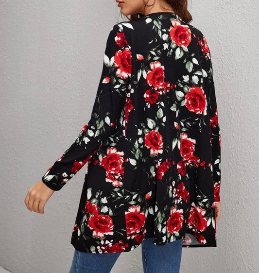 Floral Print Open Front Cardigan
