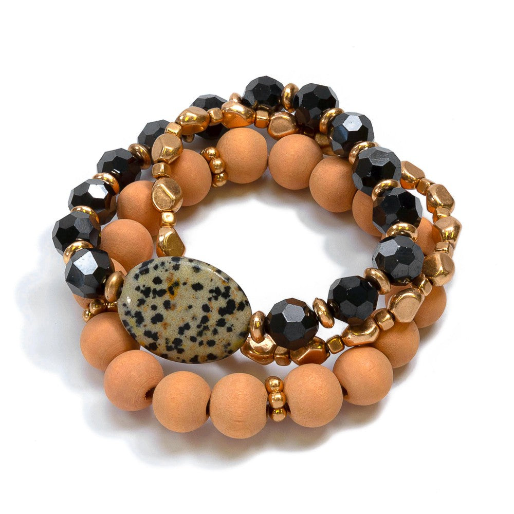 3pc Set Beaded Stretch Bracelets
