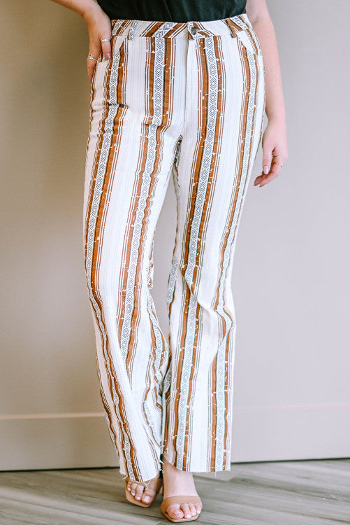 Striped High Waisted Bell Bottom Pants- Curvy