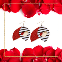 Double Layered Striped Hollowed Out Heart + Glitter Earrings