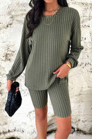 Ribbed Round Neck Dropped Shoulder Top and Shorts Set