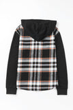 Black Plaid Long Sleeve Hooded Jacket