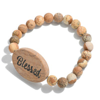 Semi-Precious Natural Stone "Blessed" Beaded Stretch Bracelets