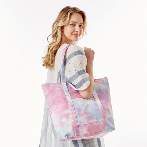 Tie Dye Print Canvas Tote Bags-pink or blue