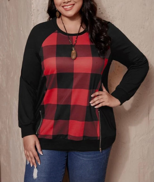 Plaid Raglan Sleeve Sweatshirt