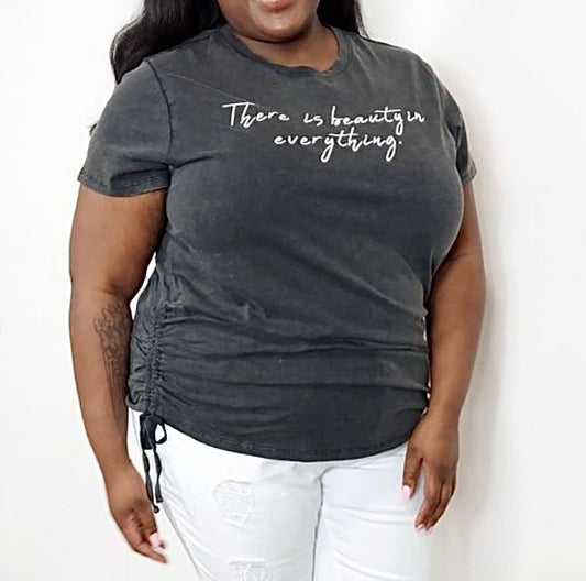 PLUS Acid Washed Graphic Ruched Side Tie Tee