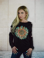 Leopard Sunflower One Shoulder Sweatshirt