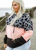 Pink Leopard Colorblock Sweatshirt- Curvy