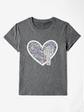 Sequin Heart Round Neck Short Sleeve T-Shirt