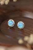 925 Sterling Silver Platinum-Plated Opal Round Stud Earrings