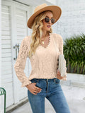 Lace V-Neck Flounce Sleeve Blouse