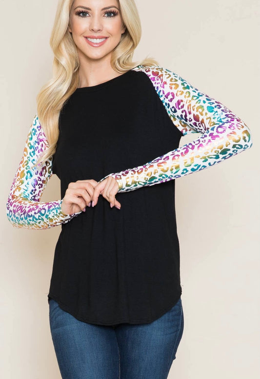 Acting Pro White Rainbow Sleeve Top