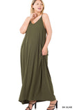 PLUS V NECK CAMI MAXI DRESS WITH SIDE POCKETS