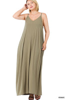 PLUS V NECK CAMI MAXI DRESS WITH SIDE POCKETS