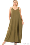 PLUS V NECK CAMI MAXI DRESS WITH SIDE POCKETS