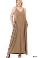 PLUS V NECK CAMI MAXI DRESS WITH SIDE POCKETS