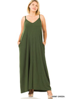 PLUS V NECK CAMI MAXI DRESS WITH SIDE POCKETS