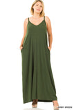 PLUS V NECK CAMI MAXI DRESS WITH SIDE POCKETS