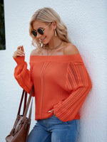 Openwork Off-Shoulder Long Sleeve Sweater