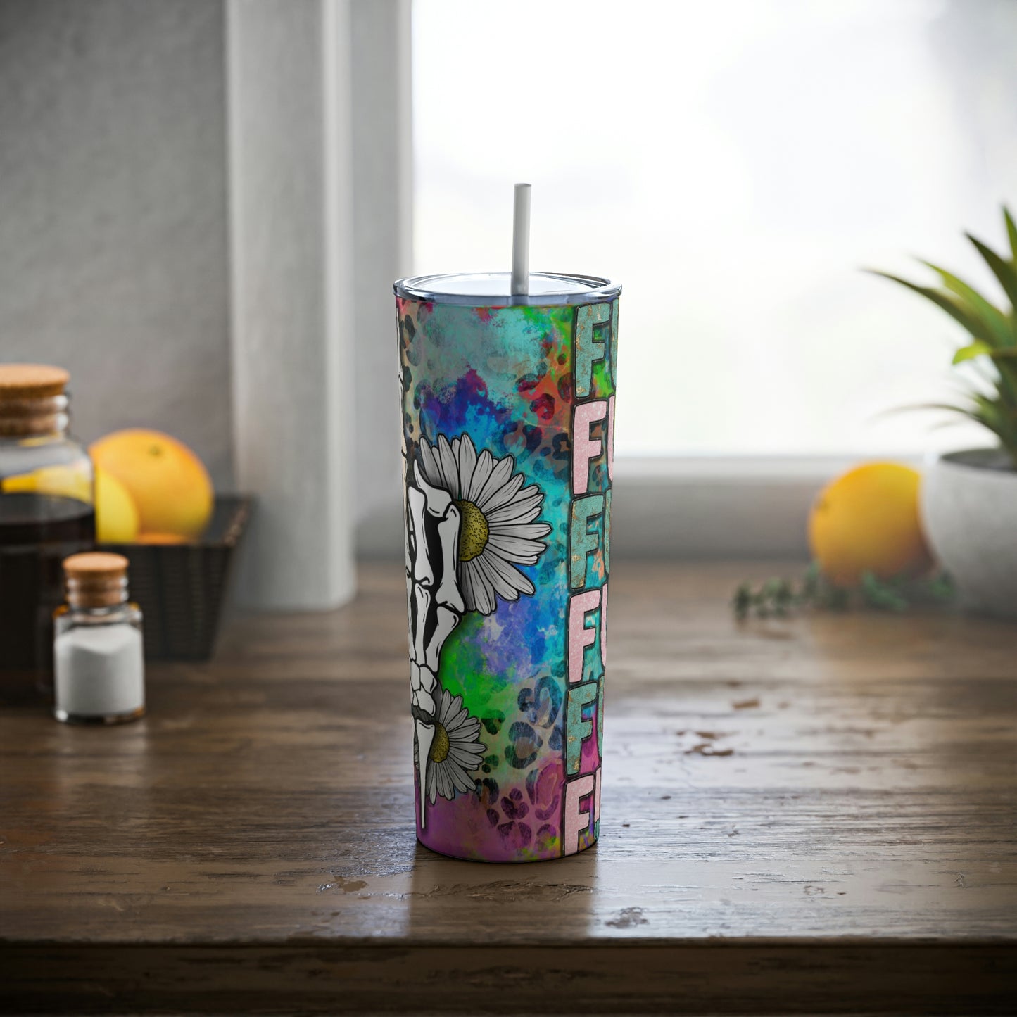 F Everything Skinny Steel Tumbler with Straw, 20oz