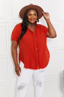 Zenana Full Size Summer Breeze Gauze Short Sleeve Shirt in Copper