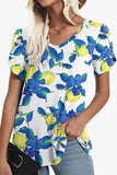 Printed Petal Sleeve V-Neck Blouse