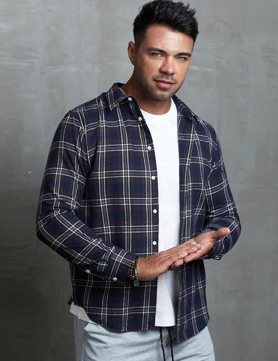 Men’s Navy Plaid Button Up Shirt