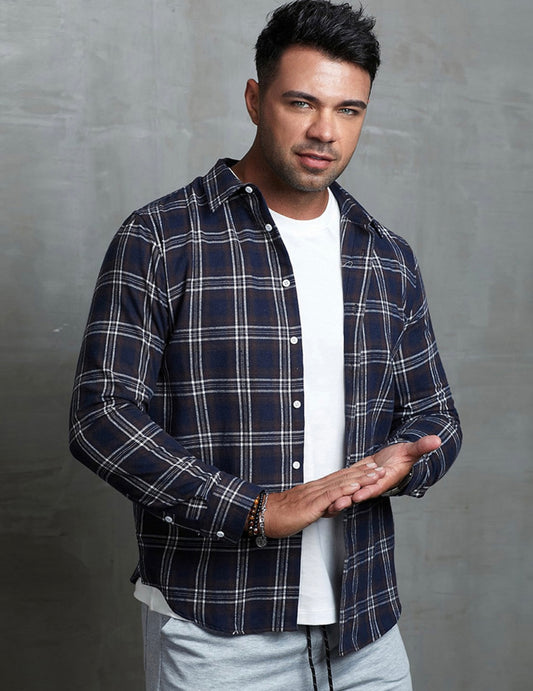 Men’s Navy Plaid Button Up Shirt