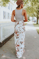 White Striped Floral Sleeveless Maxi Dress