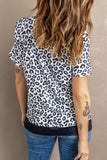 White Crew Neck Leopard Side Split T-shirt