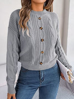 Cable-Knit Buttoned Round Neck Sweater