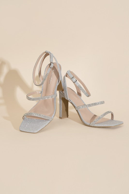 DEVIN SILVER RHINESTONE HEELS