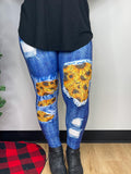 Glitter Sunflower Patched Leggings