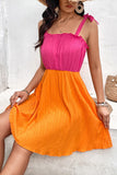 Two-Tone Tie-Shoulder Frill Trim Dress