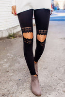 Black Hollowed Out Lace Skinny Leggings