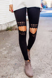 Black Hollowed Out Lace Skinny Leggings