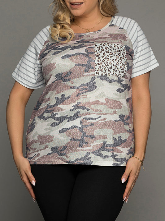 Plus Size Leopard Pocket Camo Top