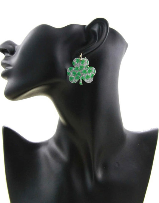 Glittery Shamrock Dangle Earrings