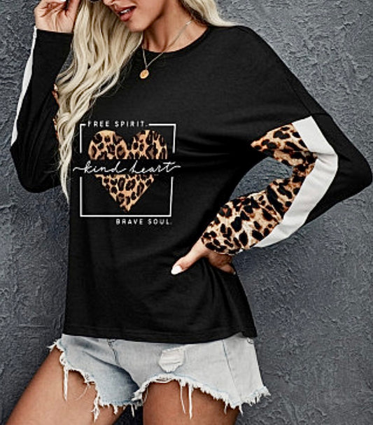 Free Spirit, Kind Heart, Brave Soul Leopard pullover