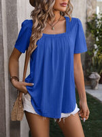 Ruched Square Neck Short Sleeve Blouse